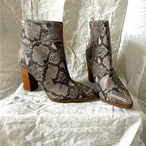 Faux snake mid-calf pointed toe boots